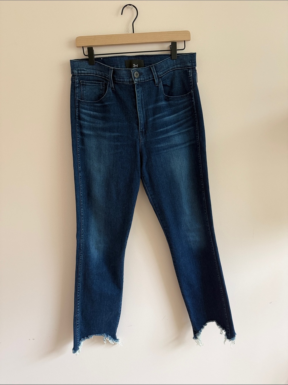3x1 Indigo Cropped Jeans with Raw Distressed Hem